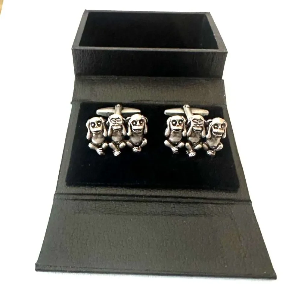 Three Wise Monkeys Cufflinks See No Evil, Hear No Evil, Speak No Evil